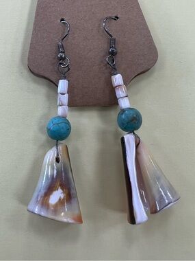 Turquoise & Shell Drop Earrings - Beach Boho Style Native